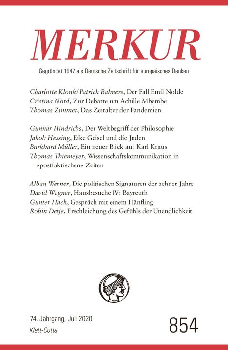 MERKUR Gegründet 1947 als Deutsche Zeitschrift für europäisches Denken - Nr. 854, Heft 07/ Juli 2020, Buch