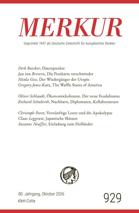 "MERKUR. Gegründet 1947 als Deutsche Zeitschrift für europäisches Denken." Textliste und ein Logo unten.