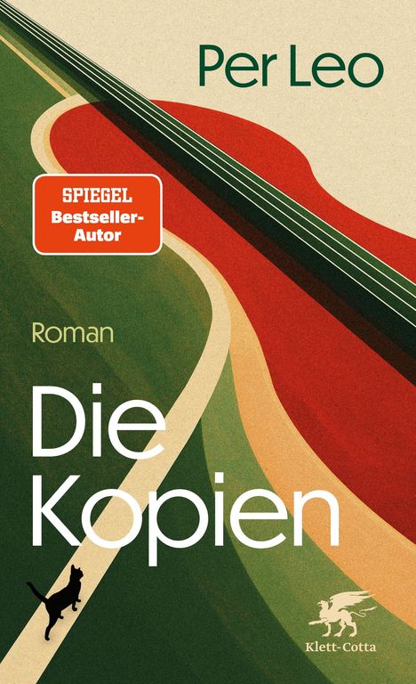 "Roman Die Kopien" steht in grüner Schrift. Oben "Per Leo". Ein stilisiertes Design mit Linien und Farben, unten links Silhouette einer Katze.