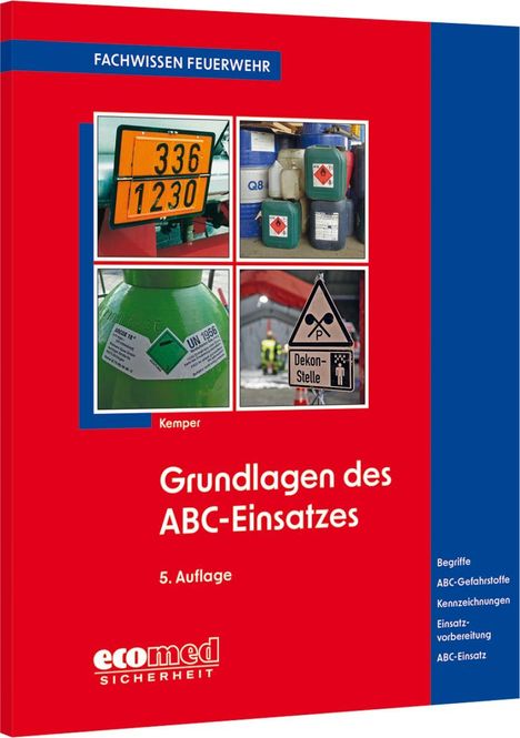 Titel: "Grundlagen des ABC-Einsatzes". Oberer Text: "FACHWISSEN FEUERWEHR". Bilder von Gefahrstoffkennzeichnungen.