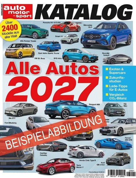 Titel "KATALOG", "Über 2400 Modelle aus aller Welt", "Alle Autos 2027". Diverse Fahrzeuge und Marken abgebildet.
