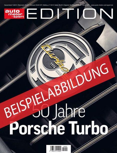 BEISPIELABBILDUNG. 50 Jahre Porsche Turbo. auto motor und sport EDITION. Logo eines Porsche Turbo Kühlergrills.