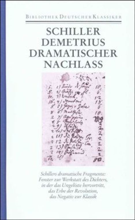 Friedrich von Schiller: Demetrius, Dramatischer Nachlaß, Buch