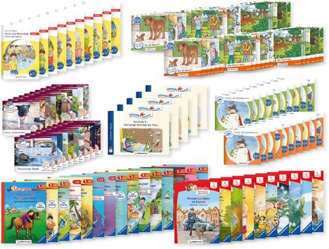 Mehrere Reihen bunter Kinderbücher mit Titeln wie "Wo ist Momo?", "Frosty, der Schneemann" und "Polizeihund Bolle im Einsatz".