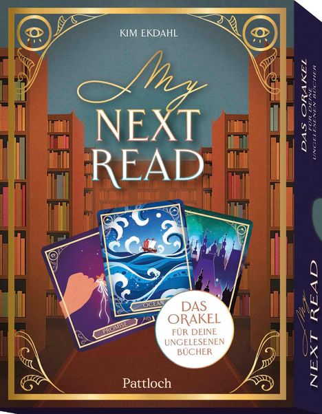 Titel: "My Next Read". Untertitel: "Das Orakel für deine ungelesenen Bücher". Drei Tarotkarten mit Illustrationen.