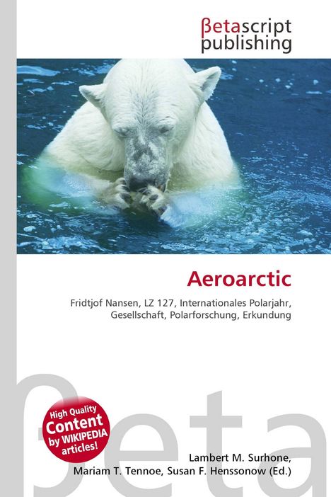 Text: "Aeroarctic, Fridtjof Nansen, LZ 127, Internationales Polarjahr" und weitere Begriffe. Ein Eisbär schwimmt im Wasser.