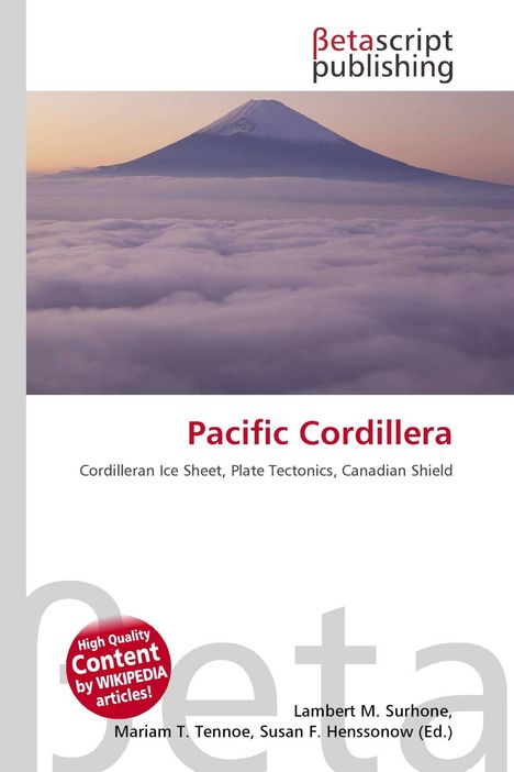 "Pacific Cordillera" auf dem Cover eines Buches mit einem wolkenbedeckten Berg im Hintergrund; Logo von Betascript Publishing.