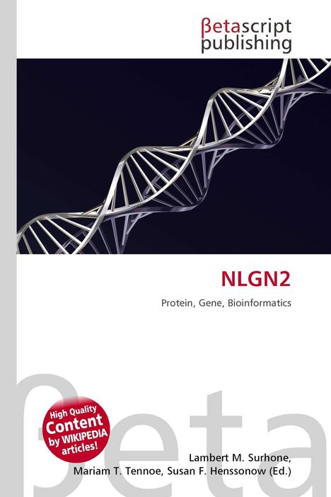 "NLGN2: Protein, Gene, Bioinformatics" steht groß; darüber ist eine DNA-Spirale auf dunklem Hintergrund abgebildet.