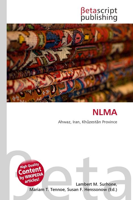 „NLMA, Ahwaz, Iran, Khuzestan Province“. Ein Stapel bunter, detailreicher Teppiche in Nahaufnahme. Oben ein Verlagsschriftzug.