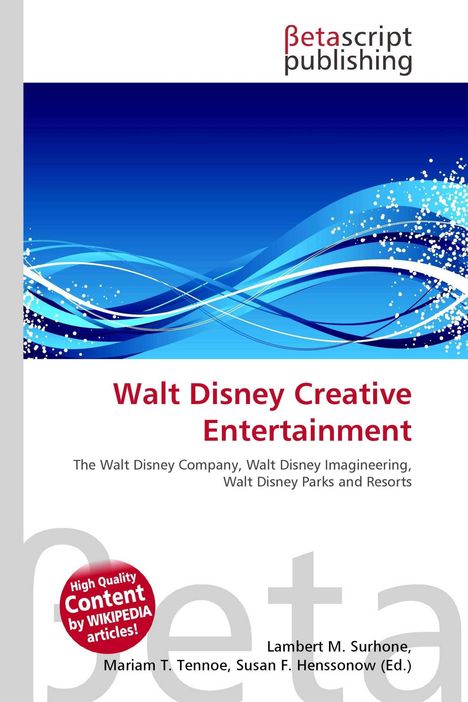 Text: "Walt Disney Creative Entertainment. The Walt Disney Company, Walt Disney Imagineering, Walt Disney Parks and Resorts."  
Design: Blaue Wellen mit Punkten.