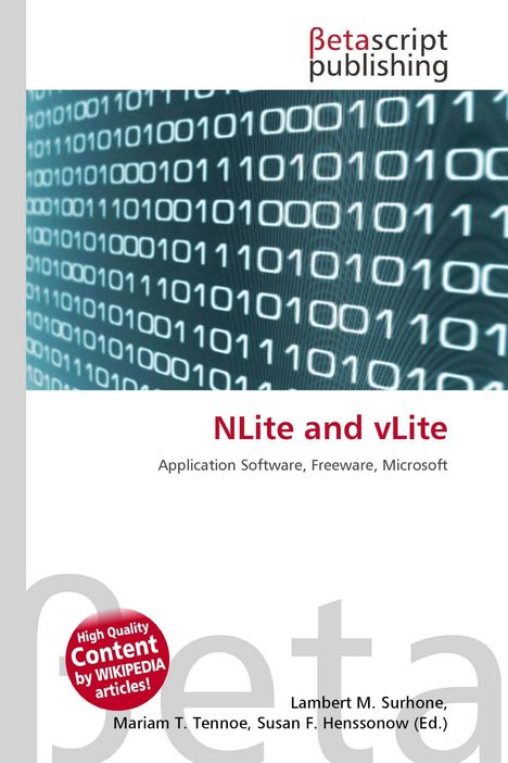 "NLite and vLite" mit Binärzahlen. "Application Software, Freeware, Microsoft" und "High Quality Content by WIKIPEDIA articles!"