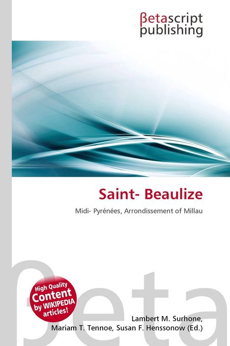 Text: Saint-Beaulize. Midi-Pyrénées, Arrondissement of Millau. Modernes, abstraktes Design mit blauen und weißen Linien.