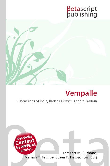 „Vempalle“, „Subdivisions of India, Kadapa District, Andhra Pradesh“. Logo: „betascript publishing“. Illustration mit Blättern.