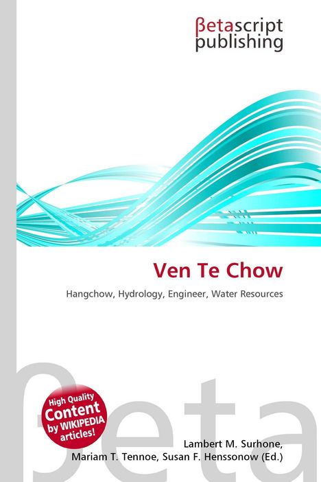 "Ven Te Chow" und Begriffe zu Hydrologie. "Betascript Publishing" oben, dynamisches, geschwungenes, türkisfarbenes Design.