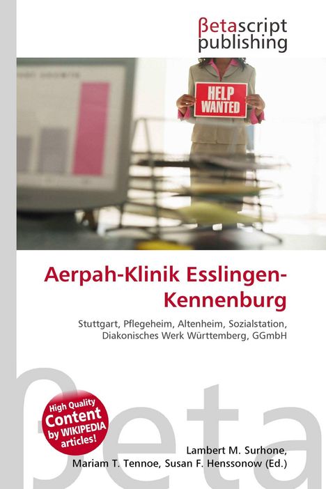 Aerpah-Klinik Esslingen-Kennenburg, Stuttgart, Pflegeheim; Frau hält "HELP WANTED" Schild.