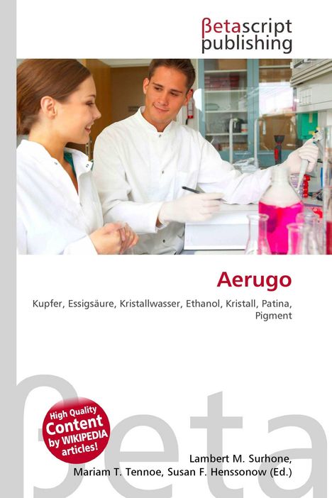 „Betascript publishing, Aerugo. Kupfer, Essigsäure, Kristallwasser, Ethanol. Zwei Personen in Laborumgebung.“