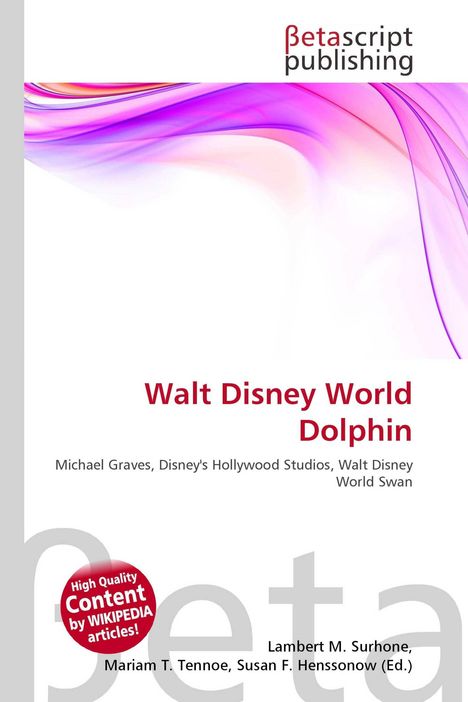 „Walt Disney World Dolphin“ in roter Schrift, abstrakte rosa und violette Wellen oben.