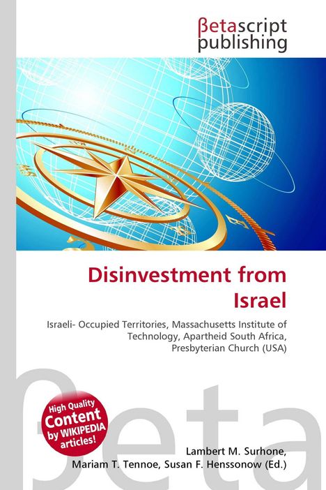 Cover mit Textelementen: "Disinvestment from Israel", darüber ein modernes, technisches Design in Blau und Gold.