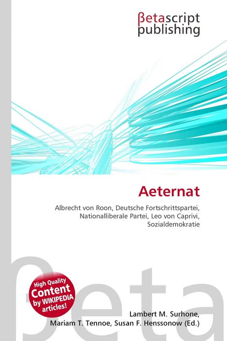 "Betascript Publishing", der Titel "Aeternat", rote und graue Schrift, cyan-farbige Linien.