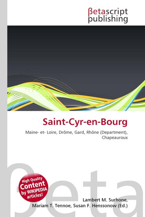 "Saint-Cyr-en-Bourg", darunter Regionen wie "Maine-et-Loire". Oben "Betascript Publishing". Bunte Wellen unten.