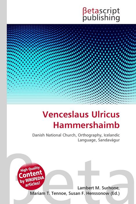 "Venceslaus Ulricus Hammershaimb" in Rot, darunter Thema: Dänische Kirche, Orthografie, Isländische Sprache. Oben ein Punktemuster.
