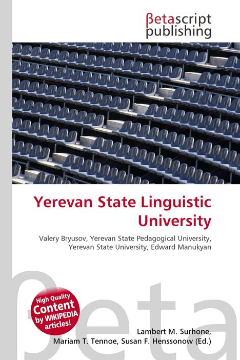 "Yerevan State Linguistic University" steht in roter Schrift, darunter Autorenname. Oben links ein Logo, darunter leere Sitzreihen.