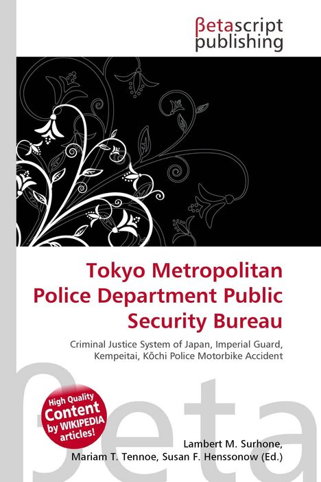 "Tokyo Metropolitan Police Department Public Security Bureau" steht groß in der Mitte. Oben ein schwarzes Design mit weißen Ranken.