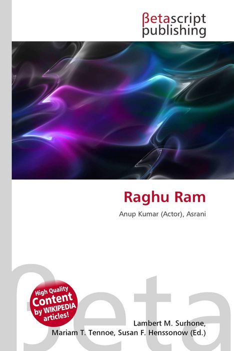 "Raghu Ram" in roter Schrift zentral. Hintergrund zeigt abstrakte, farbenfrohe Formen. Betascript Publishing-Logo oben. 