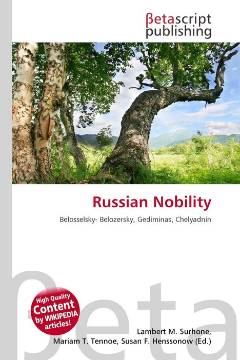 "Russian Nobility" in Rot, mit Bäumen und Bergen im Hintergrund. Oben ein Logo von Betascript Publishing.