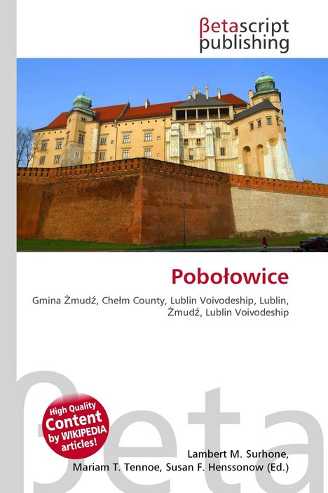 "Betascript Publishing", "Pobołowice", rote Backsteinmauer, großes Gebäude mit Türmen, klarer Himmel.