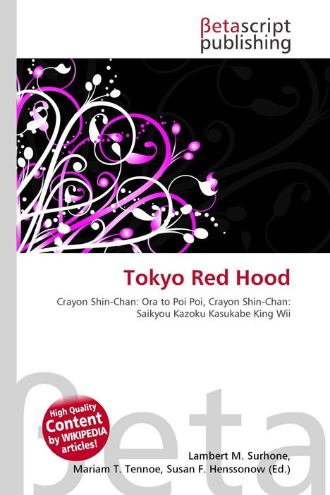 "Tokyo Red Hood" in großer roter Schrift, darunter Infos zu "Crayon Shin-Chan". Purpurne florale Illustrationen links.