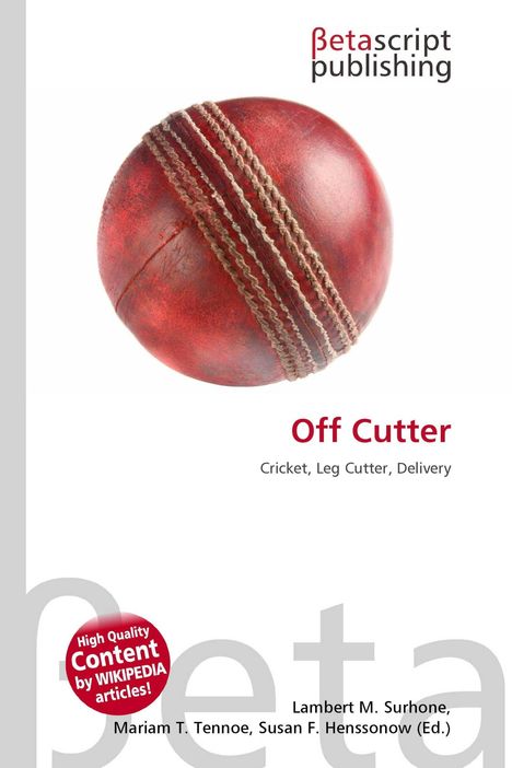 Betascript Publishing, Off Cutter: Cricket, Leg Cutter, Delivery. Ein roter Cricketball mit Nähten.