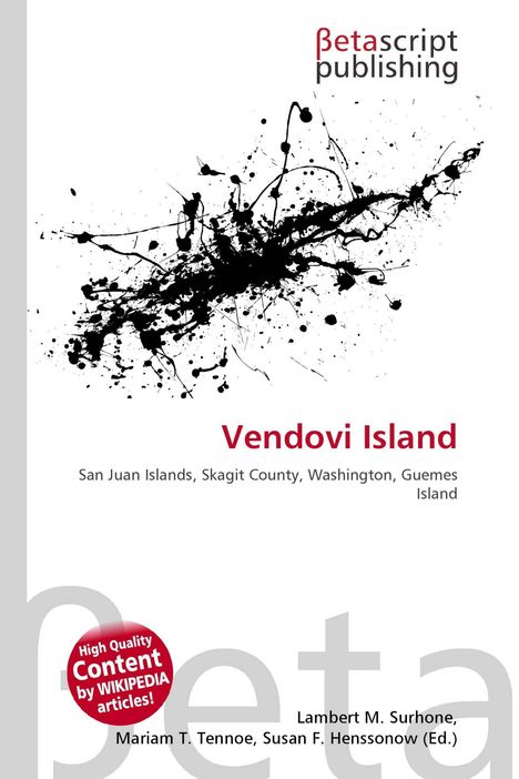 "Vendovi Island, San Juan Islands, Skagit County, Washington, Guemes Island." Schwarz-rote Tintenklecks-Illustration.