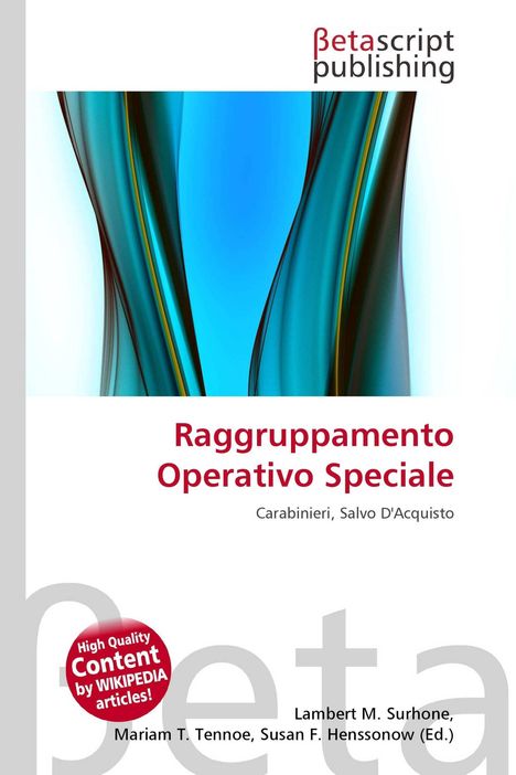"Raggruppamento Operativo Speciale. Carabinieri, Salvo D'Acquisto." Logo oben, abstrakte blaue Formen im Hintergrund.