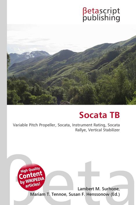 Betascript Publishing, Socata TB. Hügelige Landschaft mit grünen Bäumen im Vordergrund.