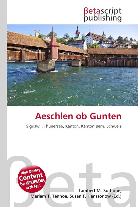 "Aeschlen ob Gunten, Sigriswil, Thunersee, Kanton Bern, Schweiz" steht auf einer touristischen Broschüre mit Brücke im Hintergrund.