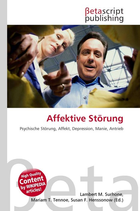 „Affektive Störung“ steht in roter Schrift. Zwei Personen schauen freundlich in die Kamera. Oben das Logo „betascript publishing“.