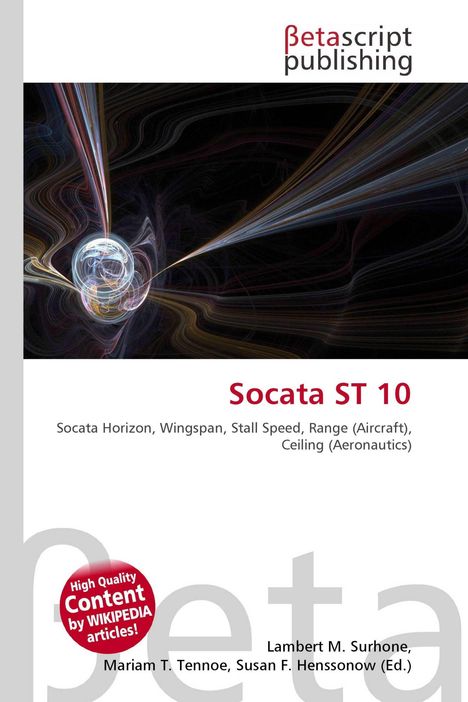 Betascript Publishing Logo. "Socata ST 10" in Rot. Abstrakte Illustration mit Linie und Kugelmotiv.