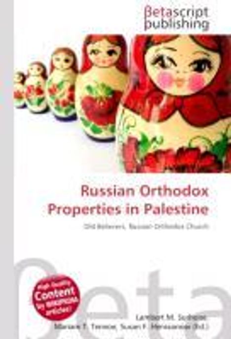 Oben "Betascript publishing", darunter mehrere Matrjoschkas, Titel: "Russian Orthodox Properties in Palestine".