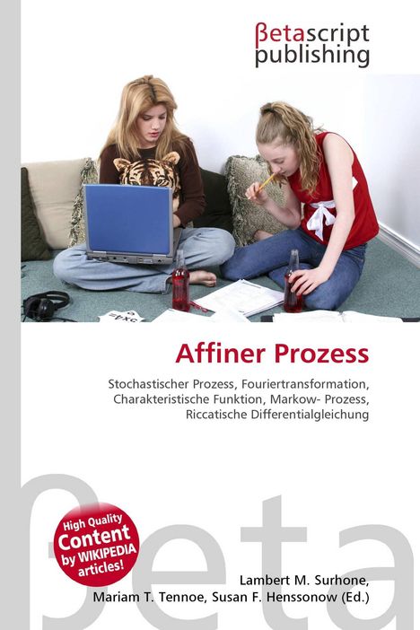 Logo "Betascript Publishing". Text: "Affiner Prozess..." mit Untertiteln zu mathematischen Konzepten. Zwei junge Frauen arbeiten.