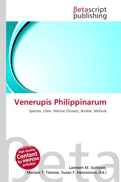 Betascript Publishing, Venerupis Philippinarum; marine Arten. Grafik mit blauem Kreis in der linken oberen Ecke.