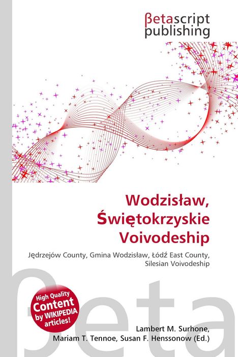 Betascript Publishing, Wodzisław, Świętokrzyskie Voivodeship. Fließende rote Linien mit Sternen, dynamisches Layout.