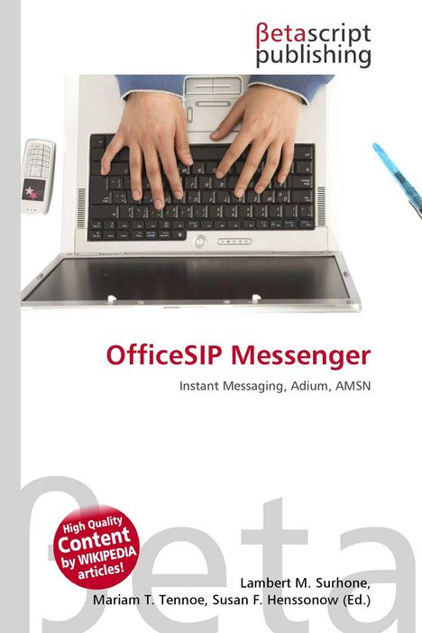 OfficeSIP Messenger, Instant Messaging, Adium, AMSN. Hände auf Laptop-Tastatur. Logo oben rechts.