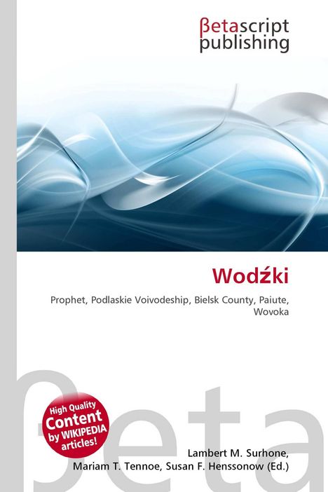 Logo von Betascript Publishing, Text "Wodźki", Hintergrund zeigt geschwungene blaue und weiße Linien.