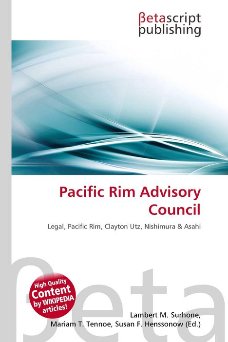 "Pacific Rim Advisory Council" in roter Schrift. Abstraktes blau-weißes Design darunter. Logo: "Betascript publishing".