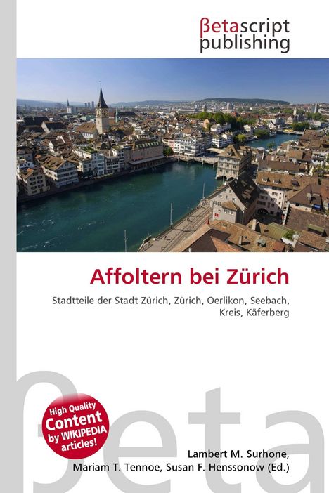 "Affoltern bei Zürich" in roter Schrift, Stadtteile von Zürich gelistet. Oben eine Stadtansicht mit Fluss.
