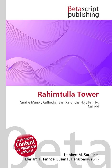 "Rahimtulla Tower" in Rot, Autoren unten. Wellenmuster als Hintergrund, Betascript Publishing-Logo oben.