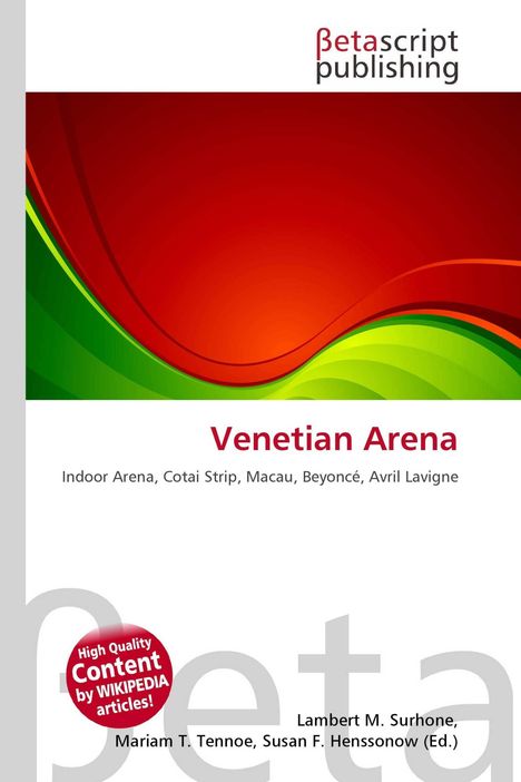Betascript Publishing: "Venetian Arena" mit Künstlernamen. Farbiges, abstraktes Design in Rot und Grün.
