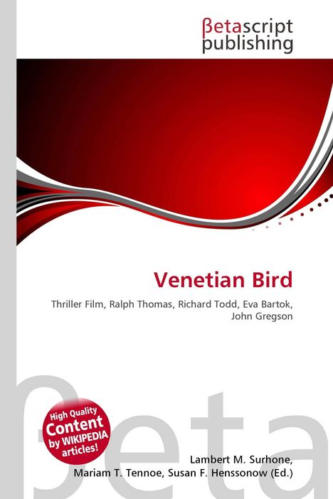 „Venetian Bird“ oben, Verlagsname. Rote Welle, weißer Hintergrund, dynamisches Design.