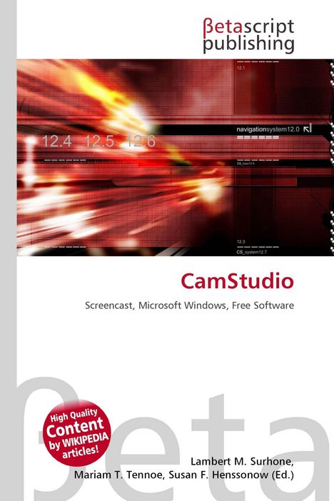 "CamStudio, Screencast, Microsoft Windows, Free Software. Rotes, verschwommenes Design mit technischen Elementen."